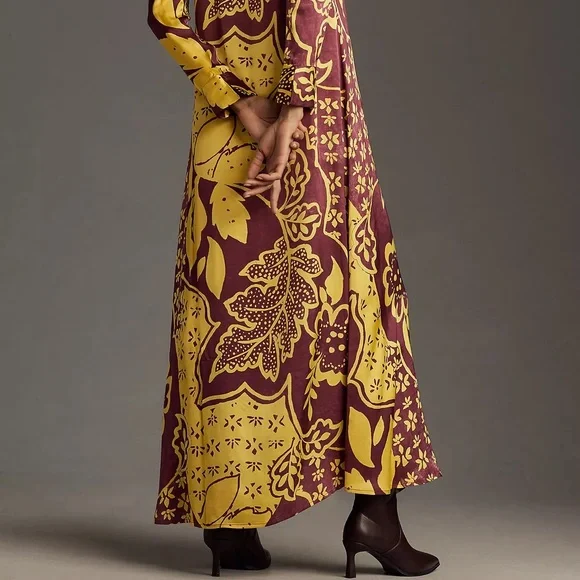 corey lynn calter long sleeve printed shirt dress Corey Lynn Calter Maxi Shirt Dress